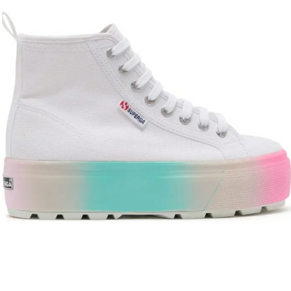 Superga Platform High Top Canvas Ombré White Sneakers Sz 7.5